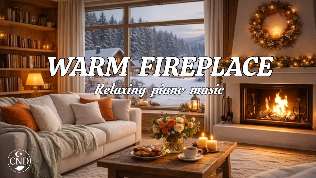 Winter Cabin with Warm Fireplace Ambience 🔥 Smooth Piano Music for Holiday Retreat
