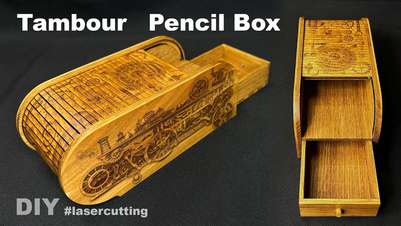 Unusual Steampunk Engraved Wooden Pencil Box with Tambour Doors | Laser Cutting DIY Tutorial