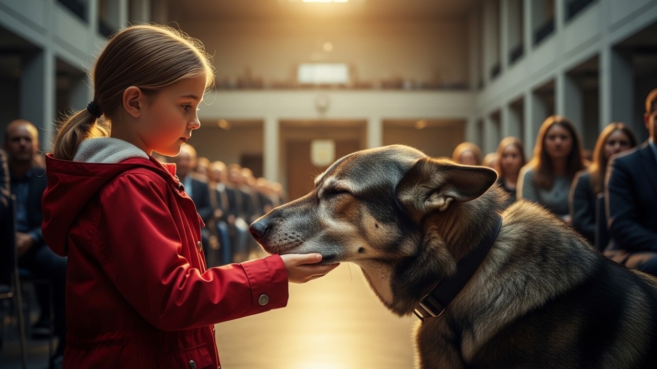 Kleines Mädchen Legt Dem Alten Polizeihund Die Hand Auf – Der Saal Verstummt