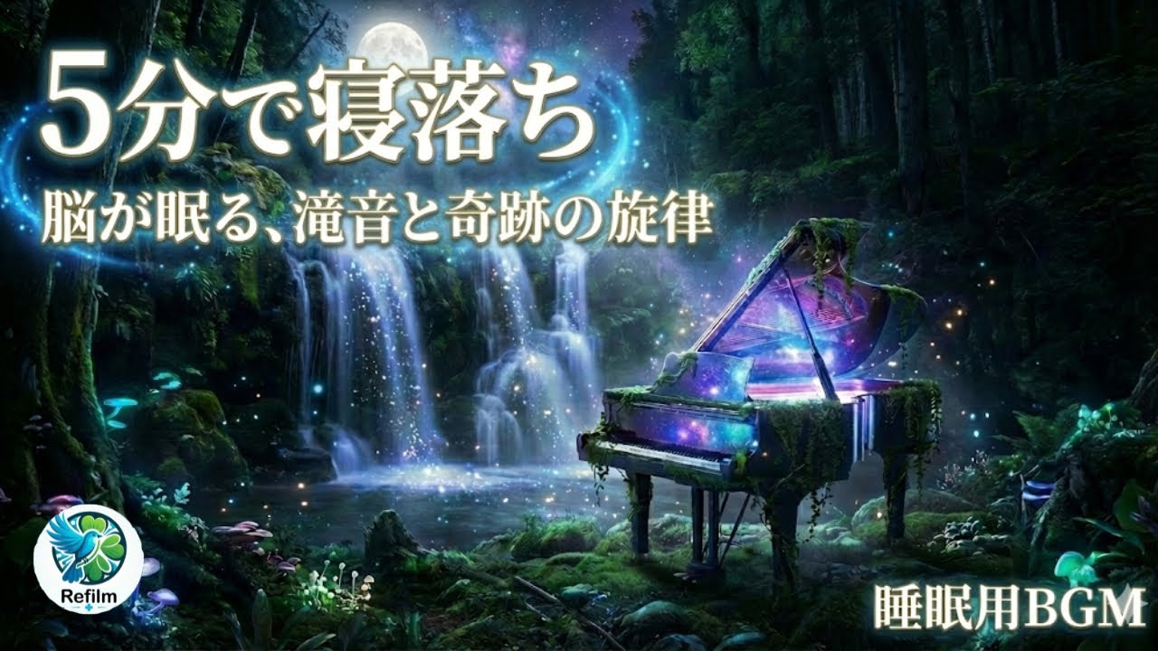 【睡眠用BGM】脳の疲れを一瞬でリセット。自律神経が整う「強力な滝音」と「ピアノのような優しい響き」