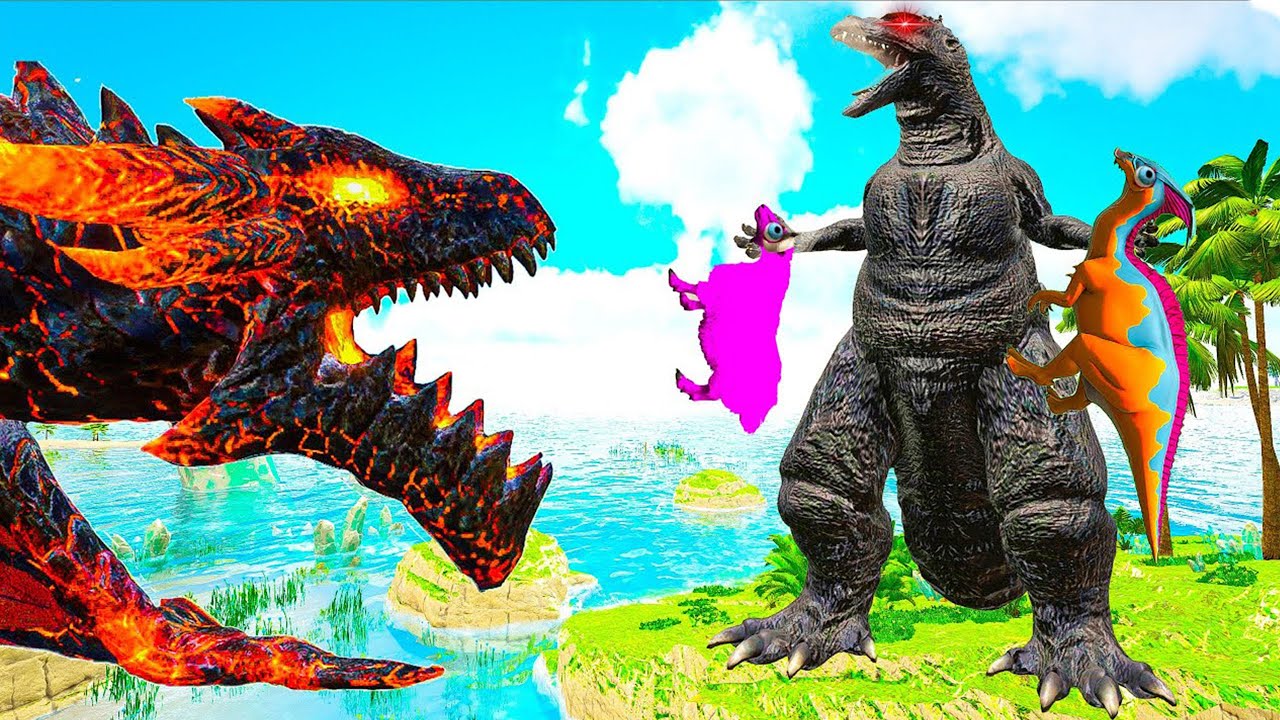JURASSIC REX VS Godzilla 1954 x All ARK Dinosaurs, Boss & Titan