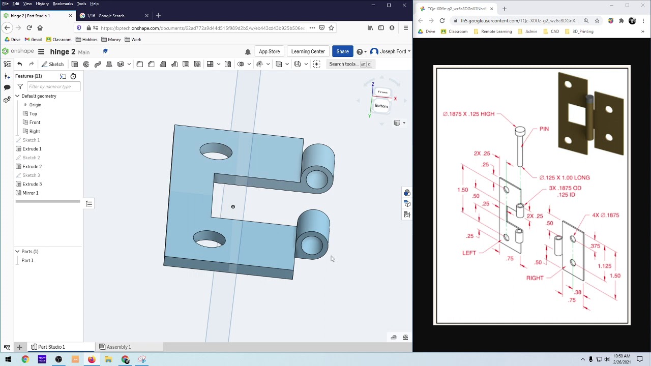 Onshape; Hinge Parts, Assembly and Animation