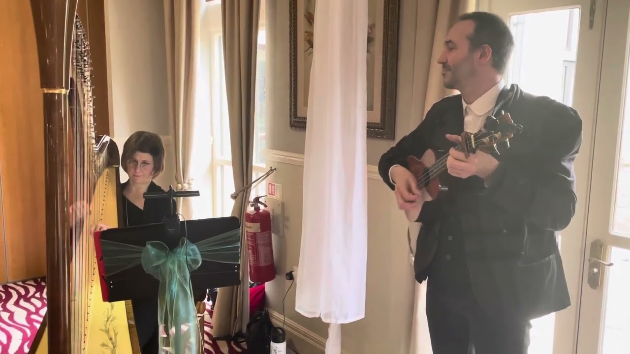 Riptide: Ukulele and Harp rehearsal for wedding reception by Dominic Beresford and Rhian Evans.