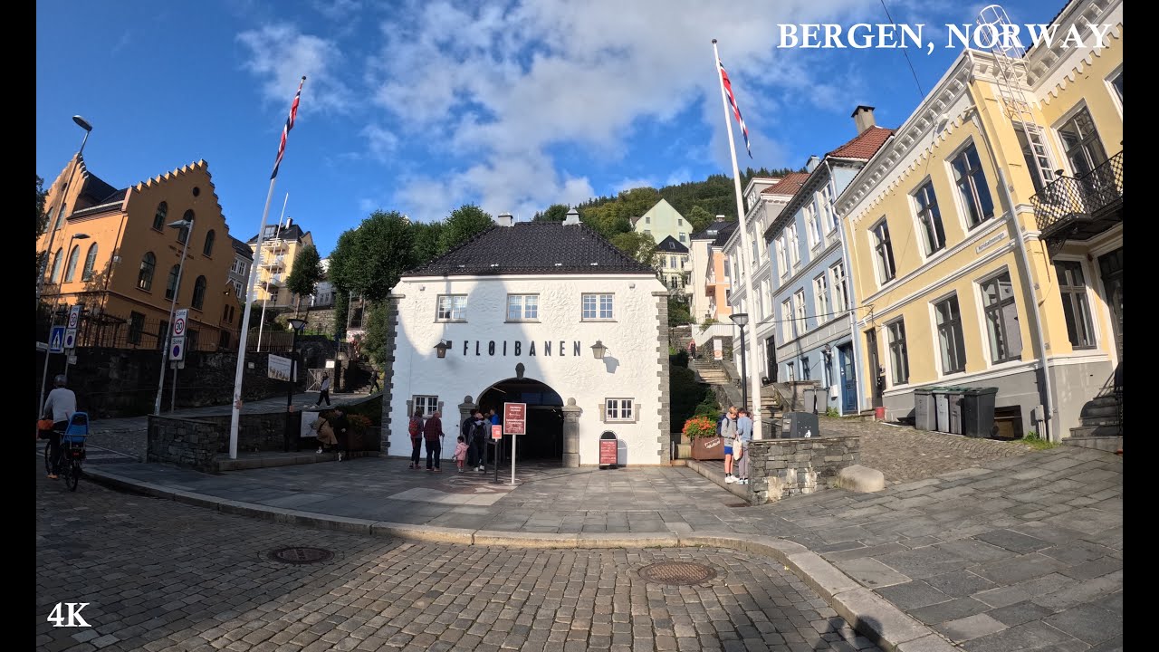 Fløibanen ride in Bergen, Norway [4K Video]