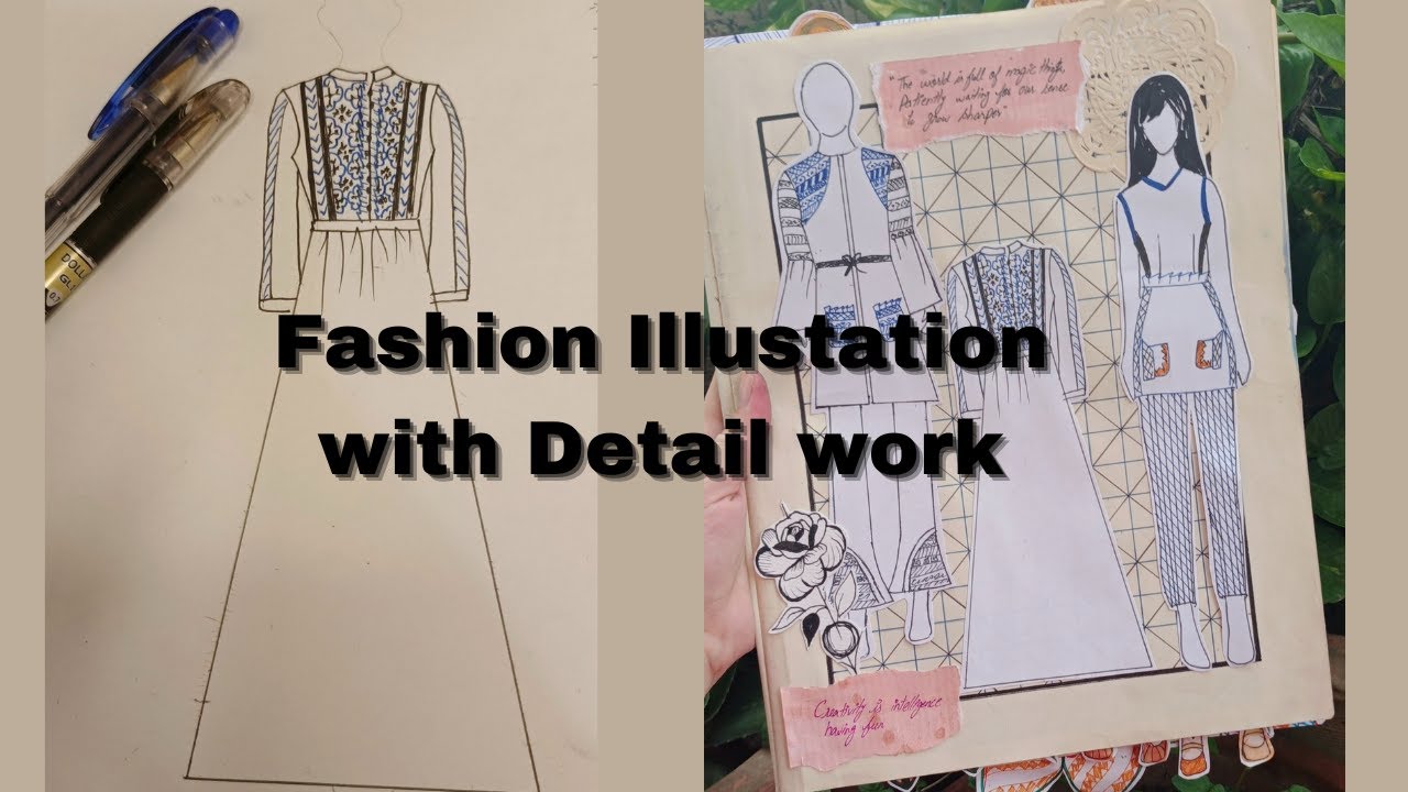 Easy way to draw fashion illustation with detailing by using gell pen | Illustation work #fashion