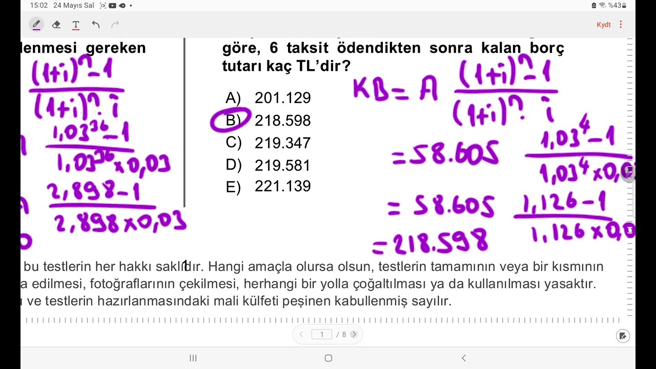 AÖF FİNANS MATEMATİĞİ 2022 YILI FİNAL SINAVI SORU VE CEVAPLARI