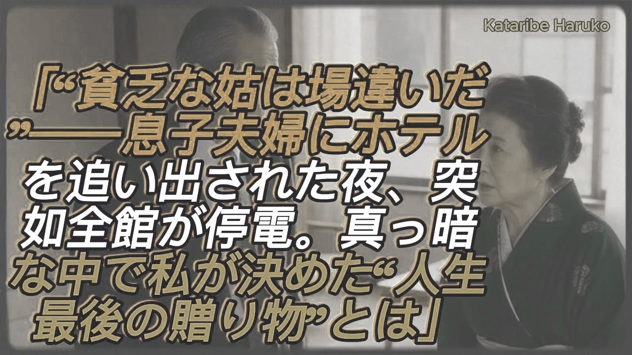「“貧乏な姑は場違いだ”――息子夫婦にホテルから追い出された夜、1分後に全館が停電。真っ暗な中で私が決意した“人生最後の贈り物”とは」【シニアライフ／人生の教訓】