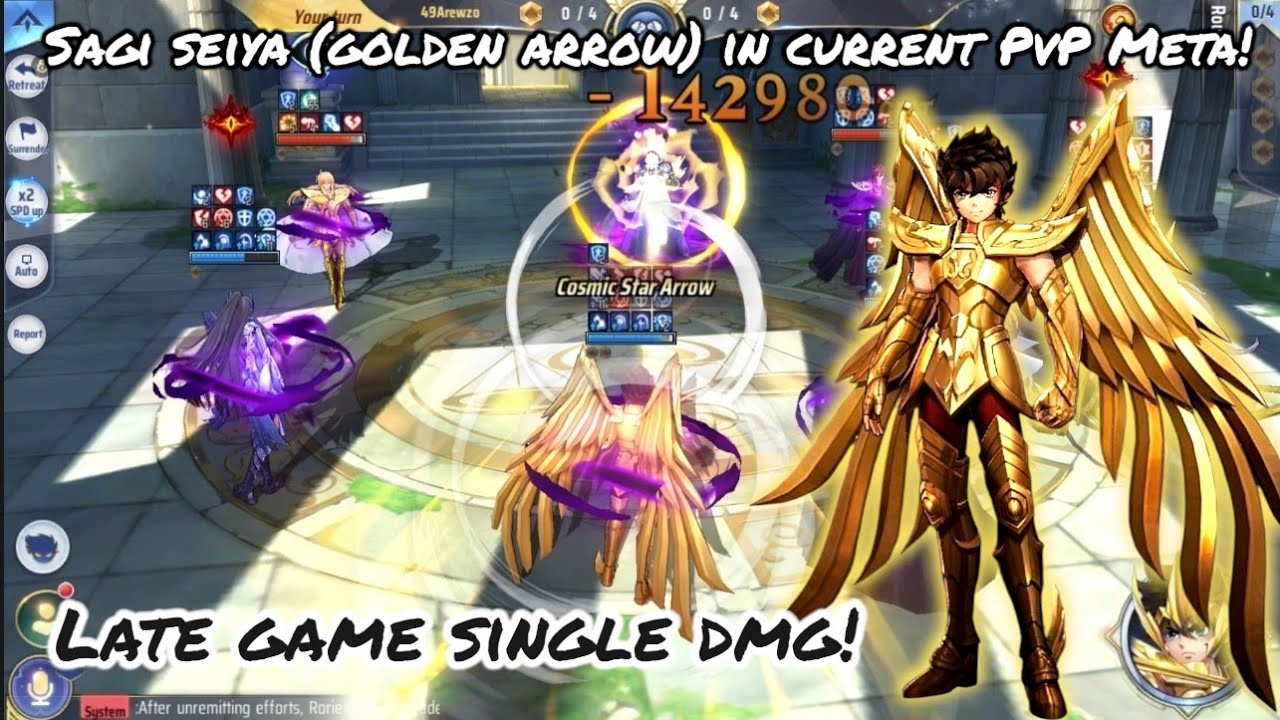 Saint Seiya: Awakening (KOTZ) - Sagi Seiya (Golden Arrow) in Current PvP Meta! Late Game Single DMG!