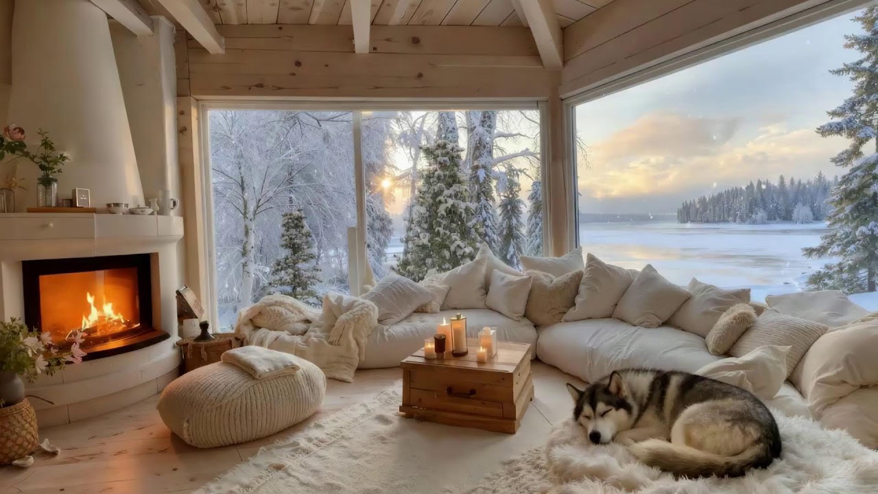 Calm Lake View ❄️ Relaxing Piano & Warm Fireplace for Concentration