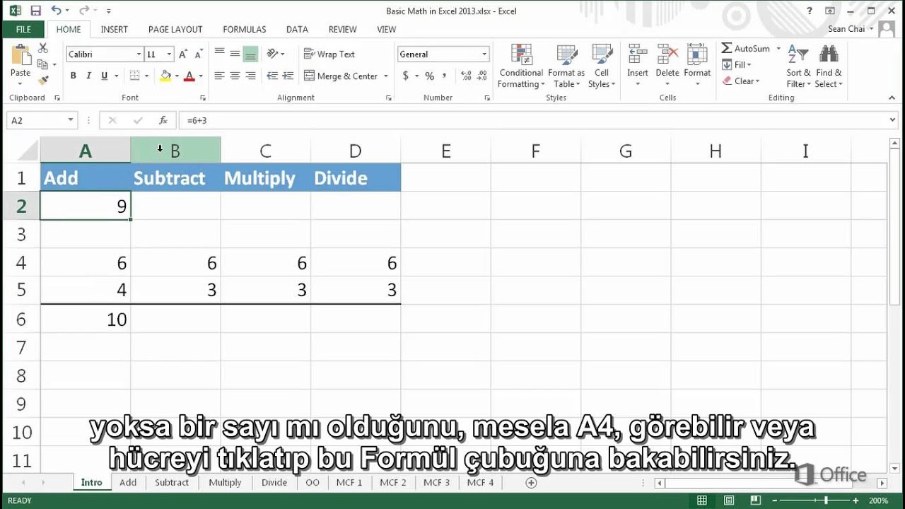 Excel 2013'te Temel Matematik - Temel Matematik
