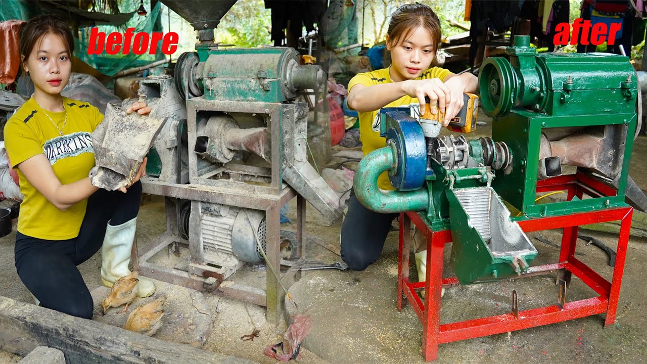 I admire the girl who repaired and restored the broken rice mill - and tractor from old to new.