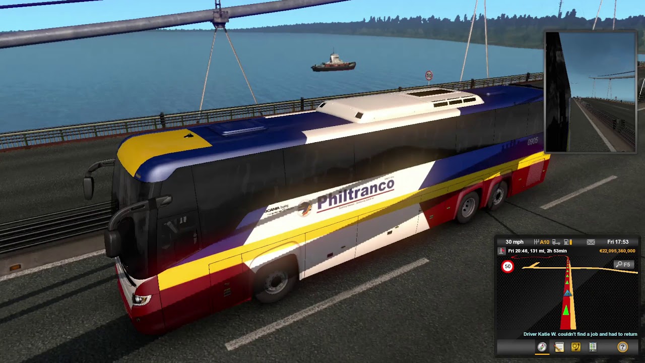 Euro Truck Simulator 2: Bus MOD P2P with Passenger PHILTRANCO Bus Skin