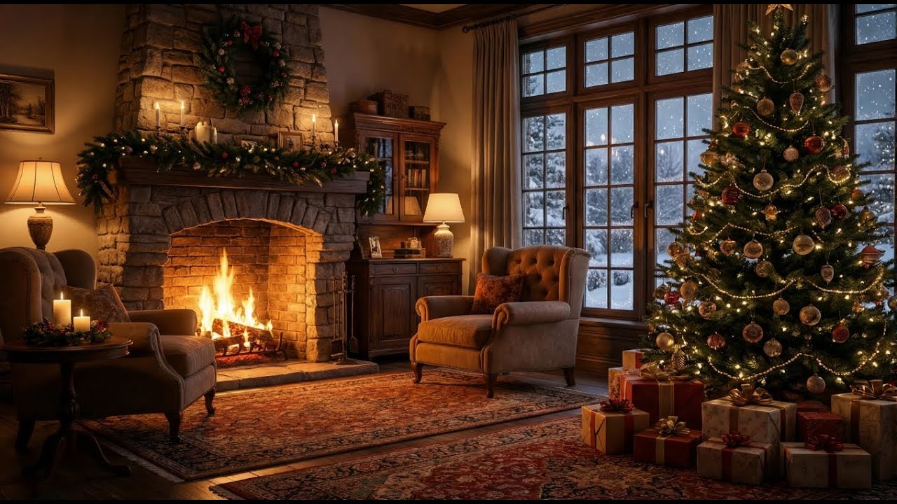 Cinematic Winter Jazz Caf&eacute; ☕ Cozy Fireplace & Relaxing Ambience [Study & Focus Music][4K]