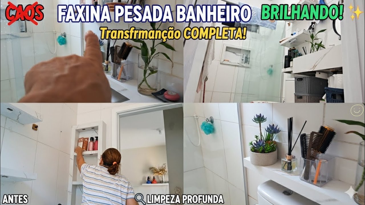 Faxina pesada, deixei meu banheiro brilhando como novo