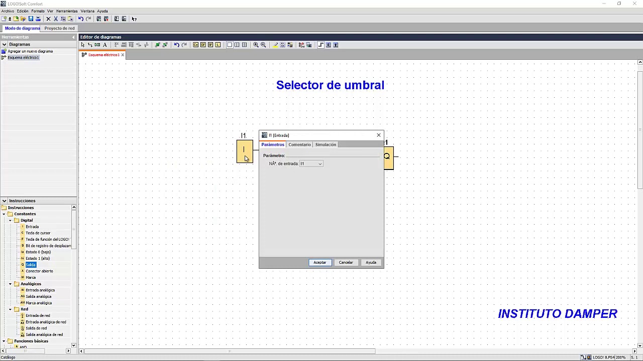 Selector de umbral. Programación de PLC, en Logo Soft Confort  V8 en funciones- FDB