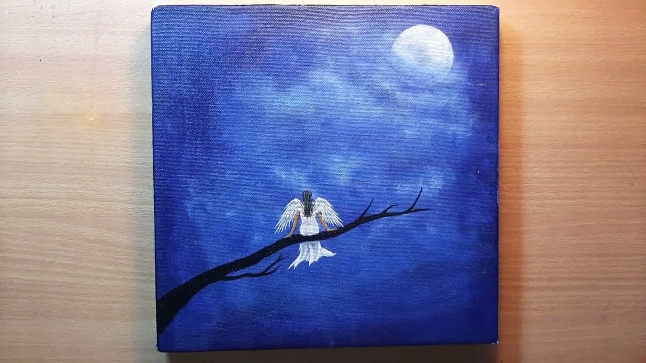 Easy to Draw Angel and Moonlight Painting #art #painting