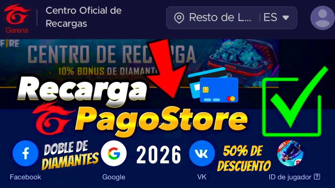 Como recargar DIAMANTES 💎 con DESCUENTO en PAGOSTORE con PAYPAL tarjeta de CRÉDITO o DÉBITO 💳
