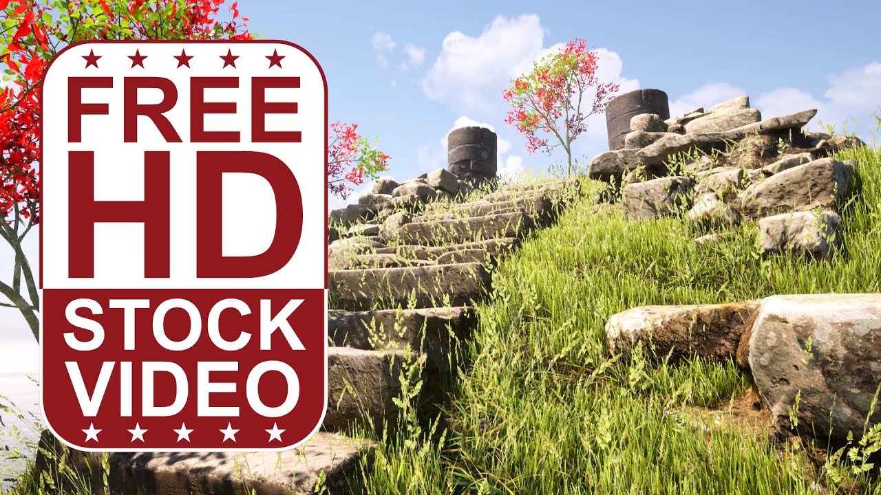 Free Stock Videos - ancient ruins on big rocks cliffs on sea 3D animation camera dolly up
