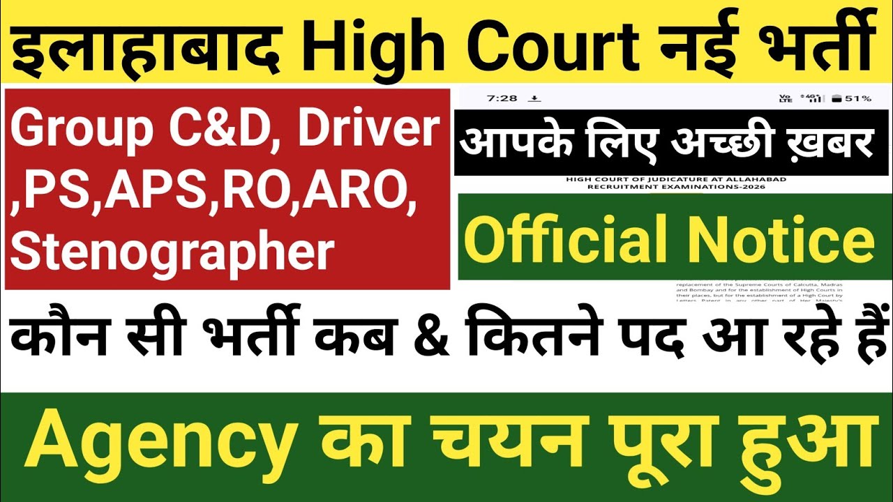 इलाहाबाद High Court नई भर्ती 2026 || Good News 🎉|| कौन सी भर्ती कब आ रही है , Agency का चयन हुआ
