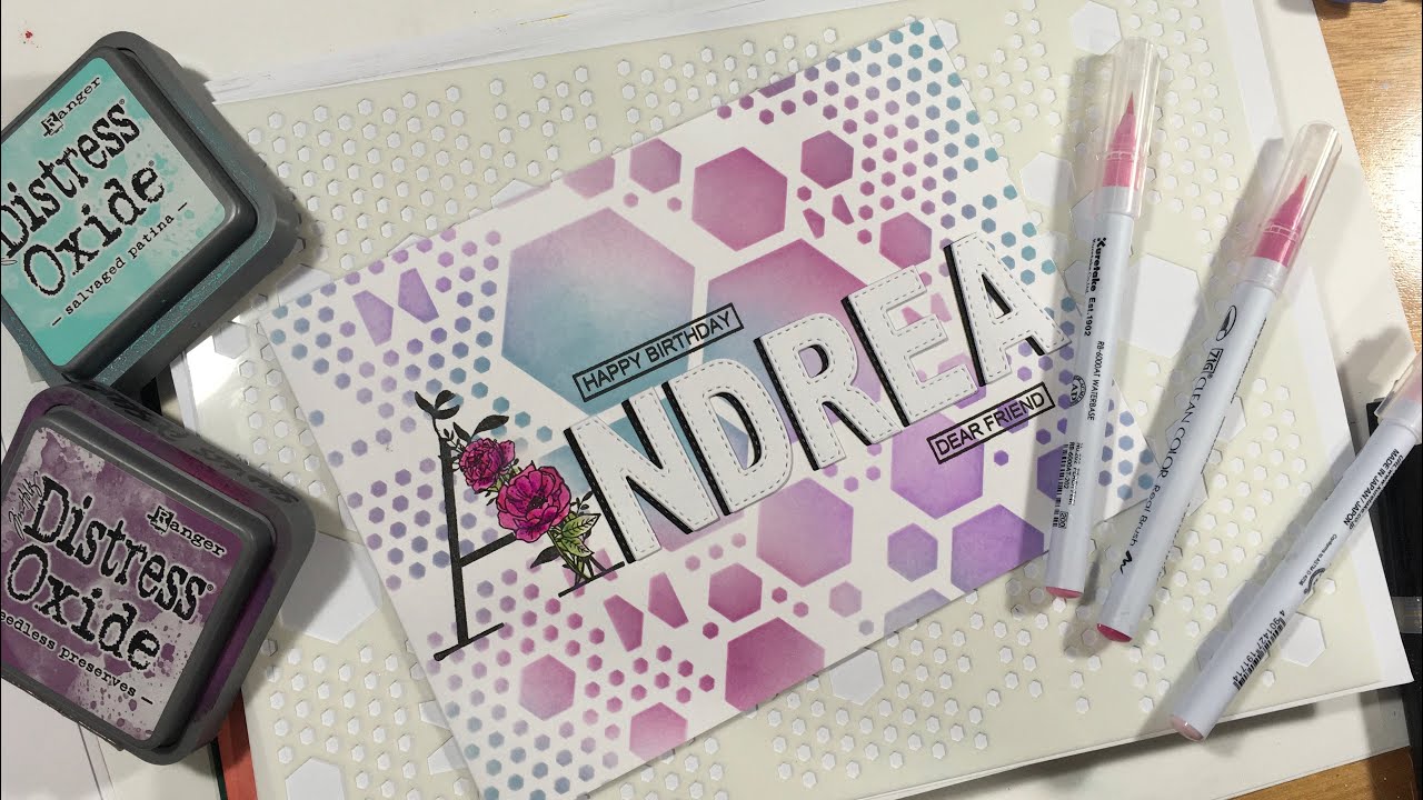 Personalised card using ink, pens, and cutting dies.