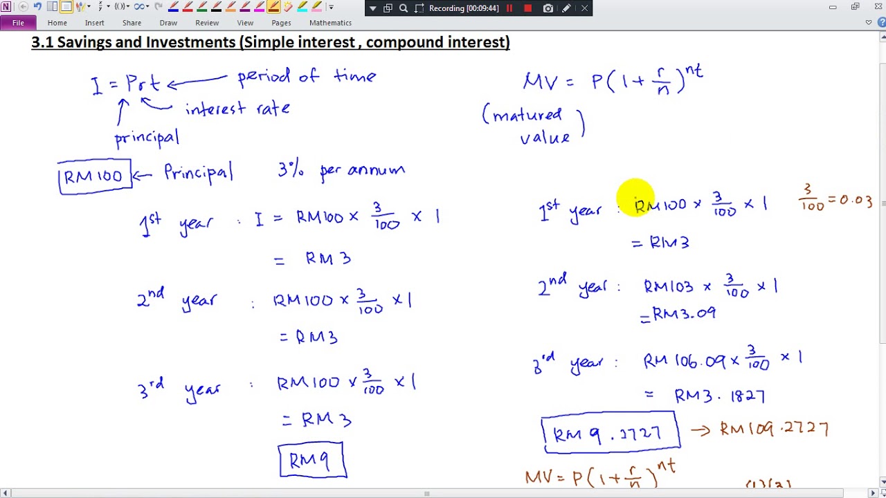 KSSM Form 3 Chapter 3 3.1 Savings and Investments (Simple interest, compound interest)