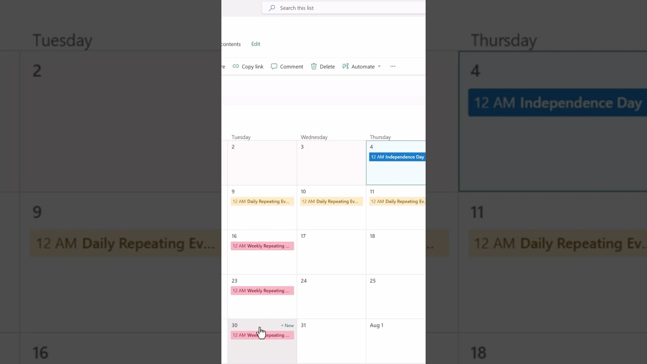 SharePoint List Calendar with Category Colors and Recurring Events