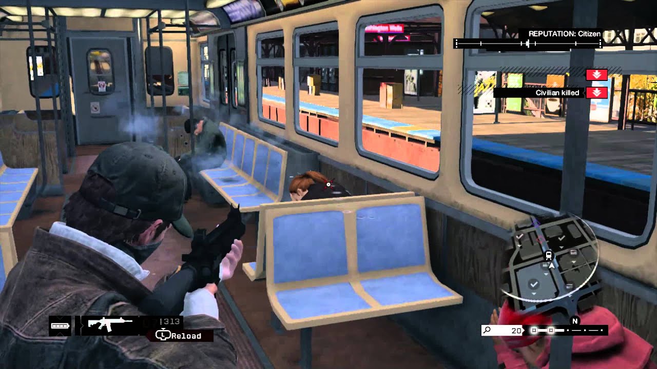 Watch Dogs - Gameplay Train Hostage Take Over Massacre 3 Stars Police Chase and Evade
