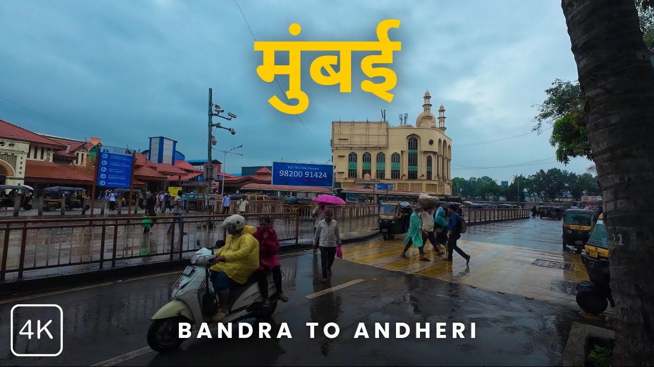 Bandra Station to Andheri West | Morning Bike Ride in Rain | Mumbai 4K | Explore Mumbai￼