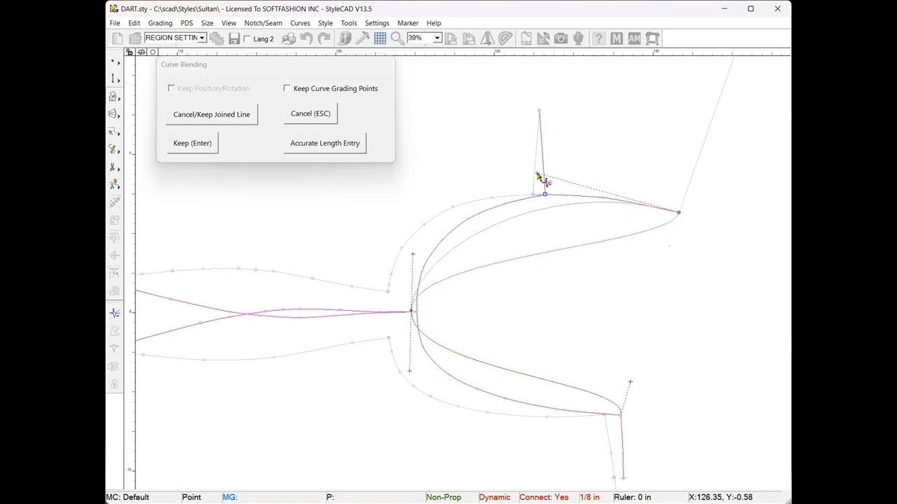 Blending Curve Around a Dart