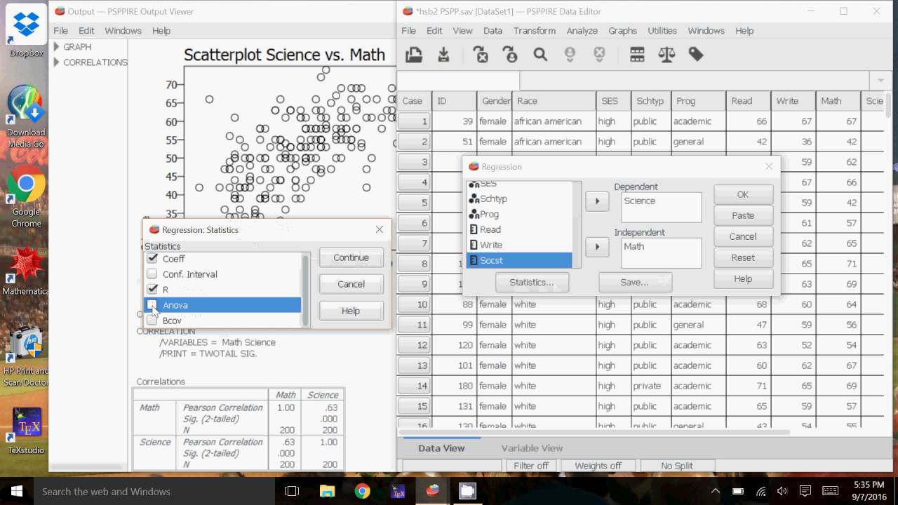 PSPP: Linear Regression and Chi Square Test of Association