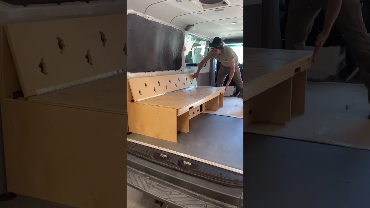 Amazing convertible couch bed for a Mercedes Sprinter build 👀 This van will be available in June!
