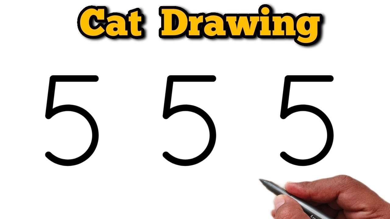 😺 How to Make a Cat Using 555 Number | Step-by-Step Drawing