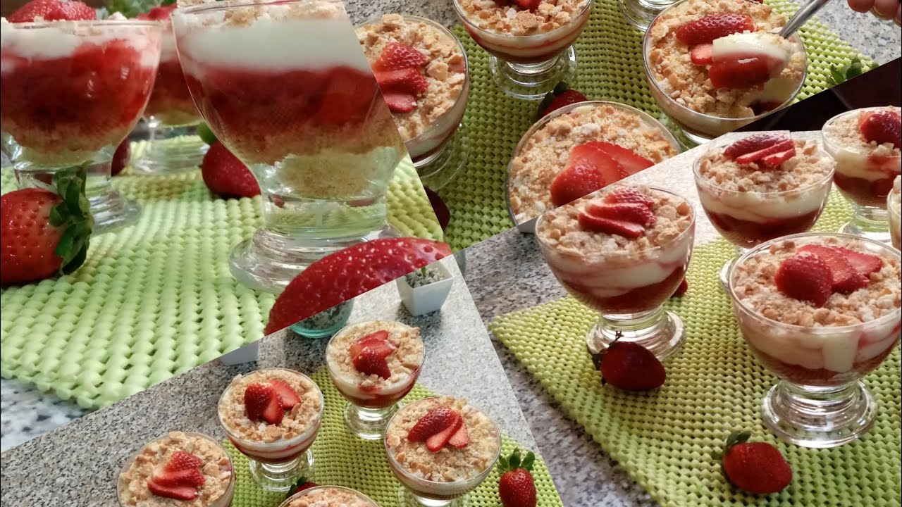 تحلية رمضانية بنصف لتر حليب والقليل من الفراولة 🍓بدون بيض بدون فرن😋