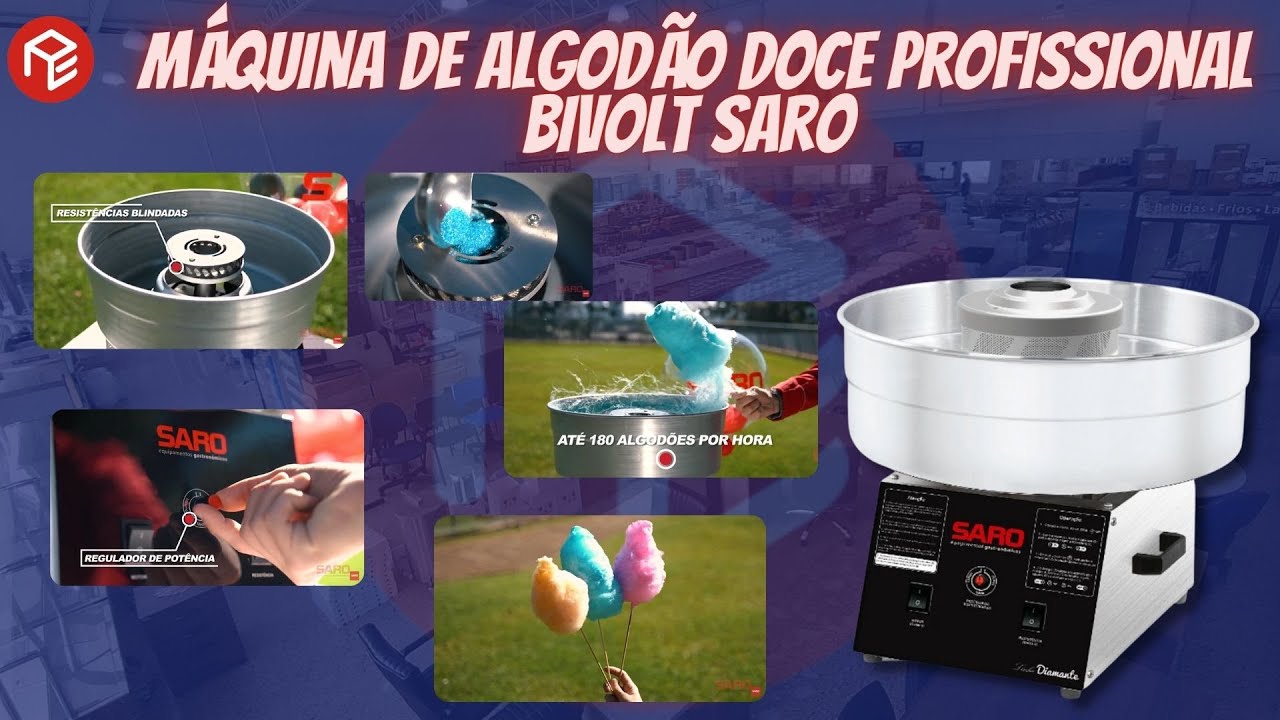 Apresentação máquina de algodão doce profissional bivolt Saro, Você encontra na A Exclusiva