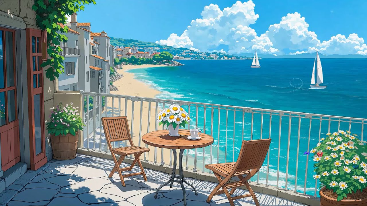 Ocean Balcony Coffee ☕ Peaceful Summer Lofi Mood 🌼 Lofi Beats to Study, Relax [lofi hiphop mix]