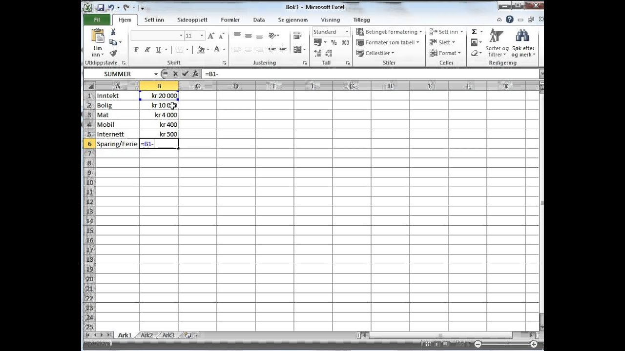 Matematikk 2P: Introduksjon til Excel regneark, budsjett og prosent - Hemne VGS