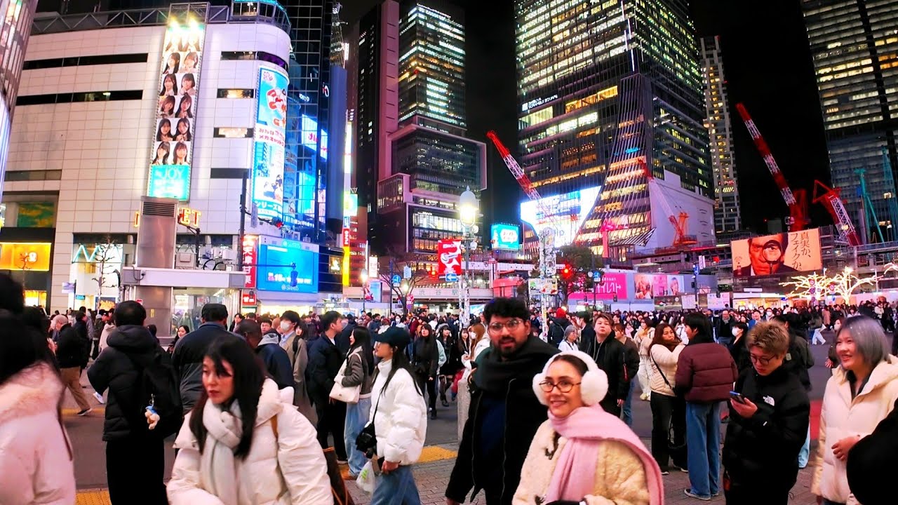 Shibuya Hachiko square / Dogenzaka walking tour.Tokyo,  Japan.  