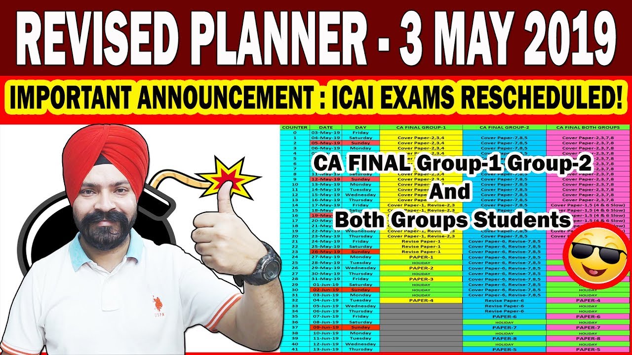 ANNOUNCEMENT: ICAI REVISED MAY 2019 DATE SHEET | WE REVISED STUDY PLANS | CA TARANJIT SINGH RIPE
