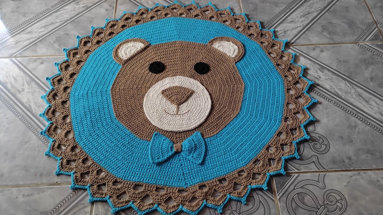 Tapete urso de crochê (nova versão) #crochet #tapeteurso #tapeteredondo