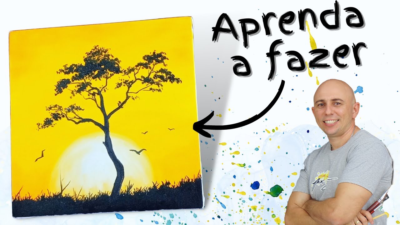 AULA DE PINTURA EM ÓLEO: CRIE UMA OBRA COM PÔR DO SOL E SILHUETA DE ÁRVORE  - TUTORIAL COMPLETO