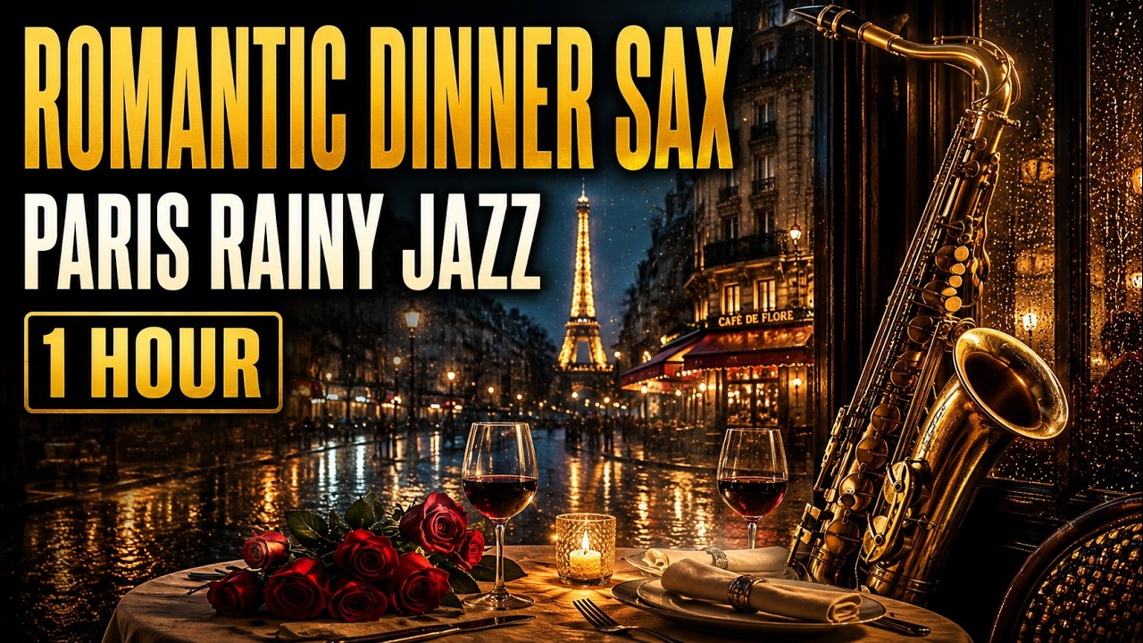 Romantic Dinner Saxophone in Paris | Rainy Evening Jazz for Love, Wine & Candlelight