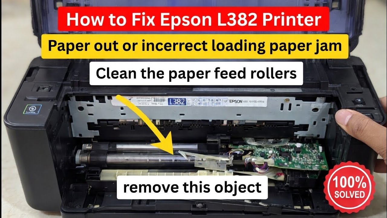 How to Fix Epson L382 Printer Paper out or incorrect loading paper jam.Clean the paper feed rollers.