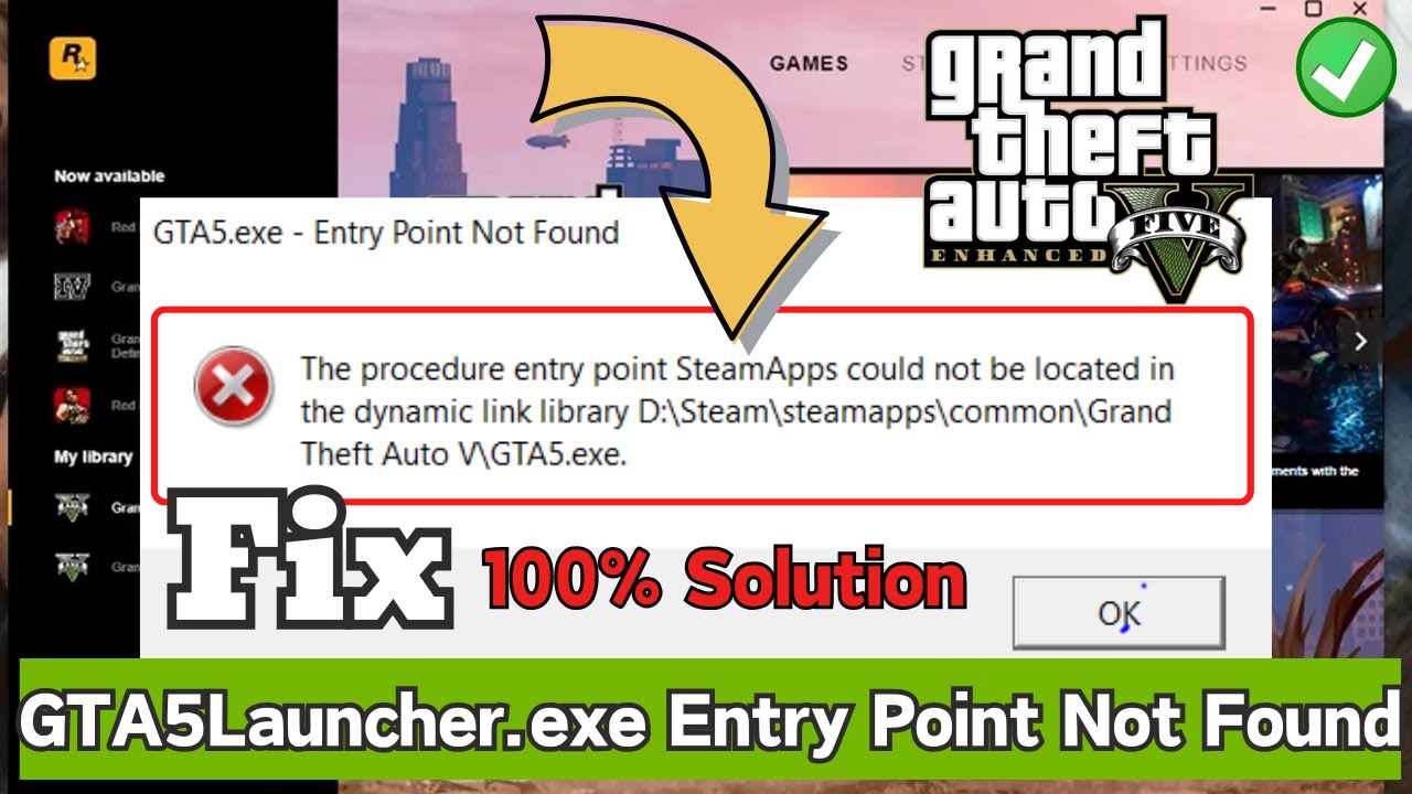 GTAVLauncher.exe entry point not found Steam Error Fix