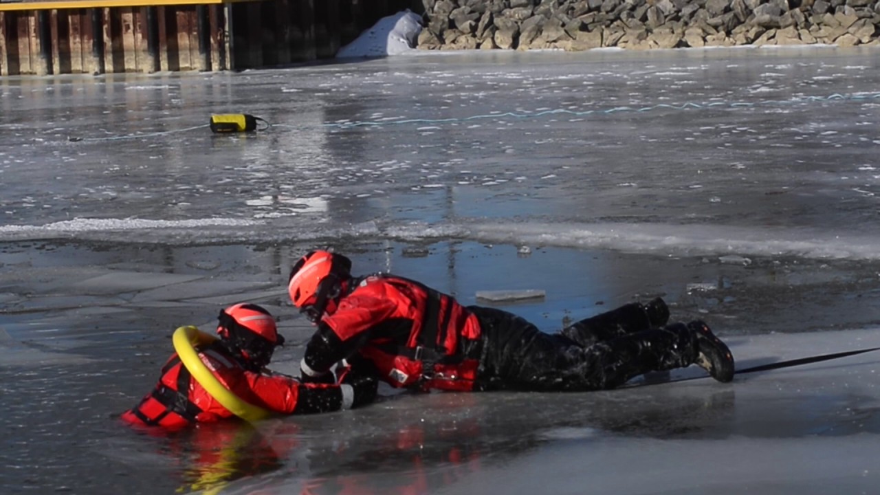 U.S. Coast Guard Practices Ice Rescue Techniques on Saginaw River