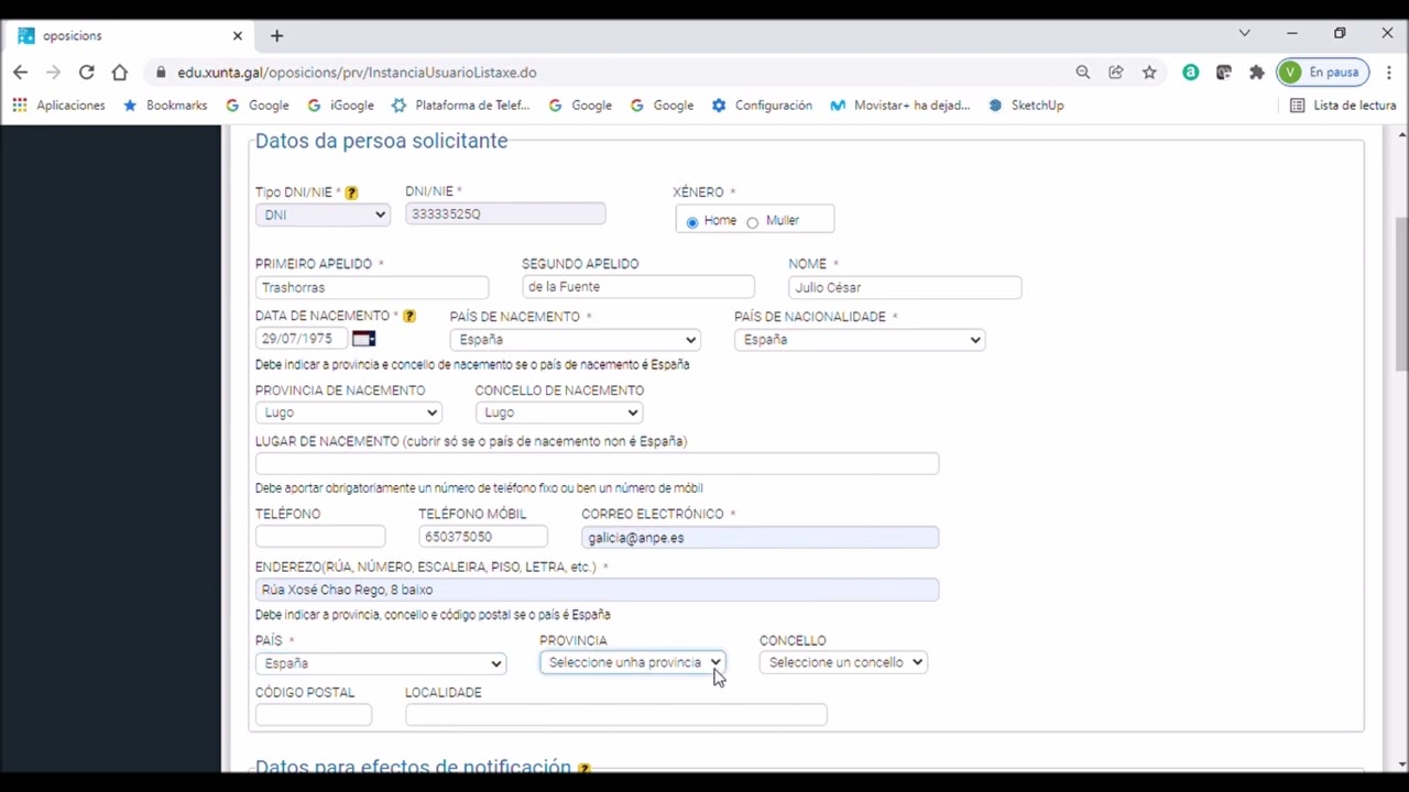 Videotutorial inscrición oposicións