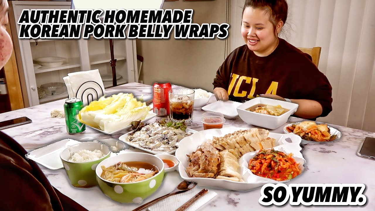 AUTHENTIC HOMEMADE KOREAN PORK BELLY WRAPS 보쌈 BOSSAM WITH OYSTER MUKBANG 먹방 EATING SHOW! !
