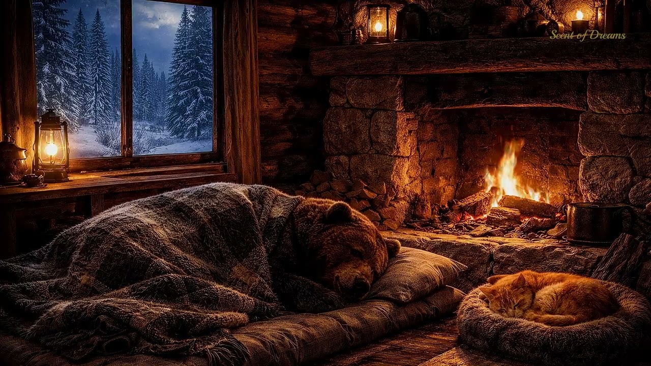 8H Ember & Bruno  Cozy Winter Cabin Fireplace