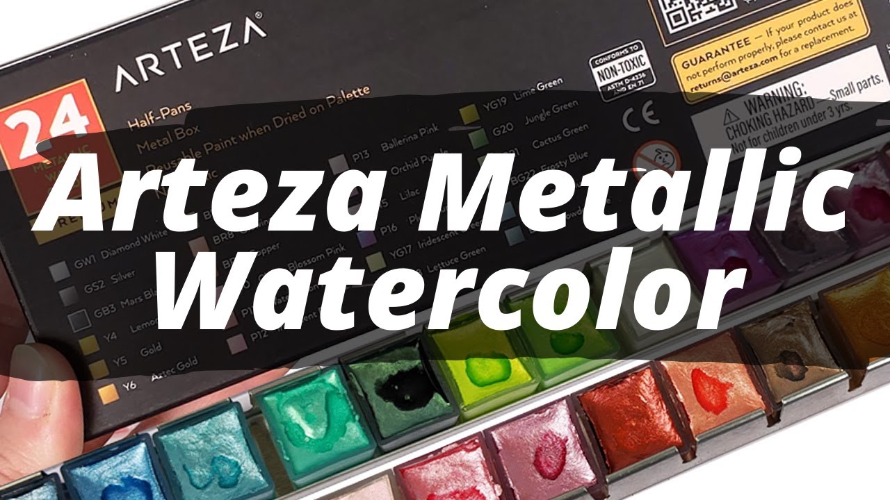 ARTEZA METALLIC WATERCOLOR - Unboxing and Color Swatching Arteza Metallic Watercolors - Sparkles!