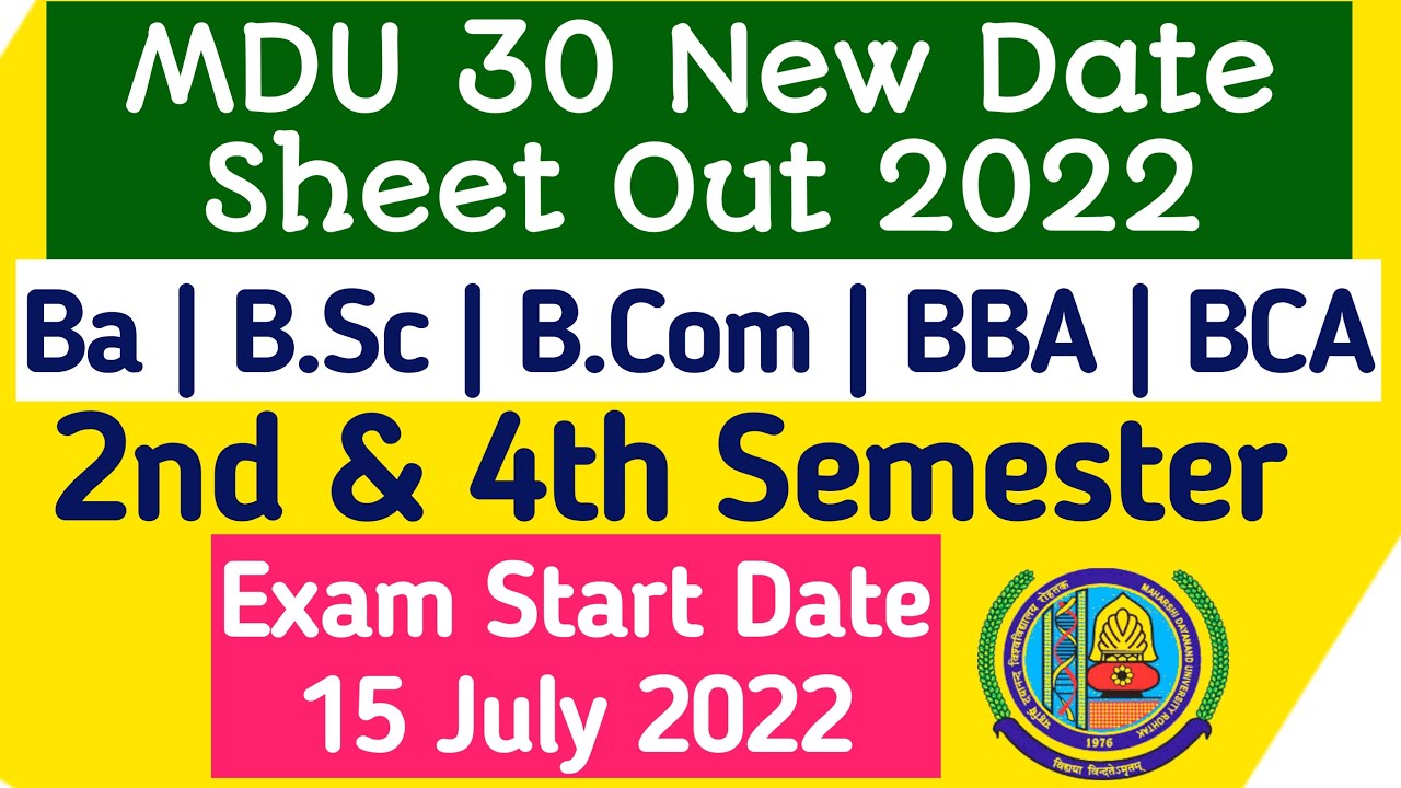 Mdu 2nd semester datesheet out  2022 | Mdu 4th semester datesheet | Mdu Ba & B.Com datesheet 2022