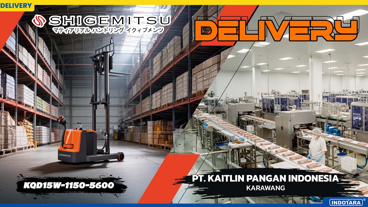 DELIVERY SHIGEMITSU ELECTRIC REACH STACKER KQD15W-1150-5600 MENUJU PT. KAITLIN PANGAN INDONESIA
